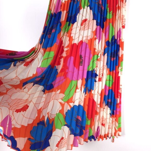 NWT Sam Edelman Women’s Midi Dress Retro Floral Plisse Bright Colorful LARGE - Picture 8 of 12